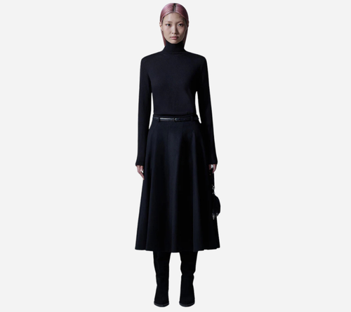 JUN-WOOL CASHMERE BELTED FLARE SKIRT