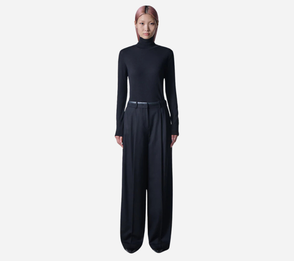 JUN-WAIST BLOCKED PIN TUCK FLANNEL PANTS
