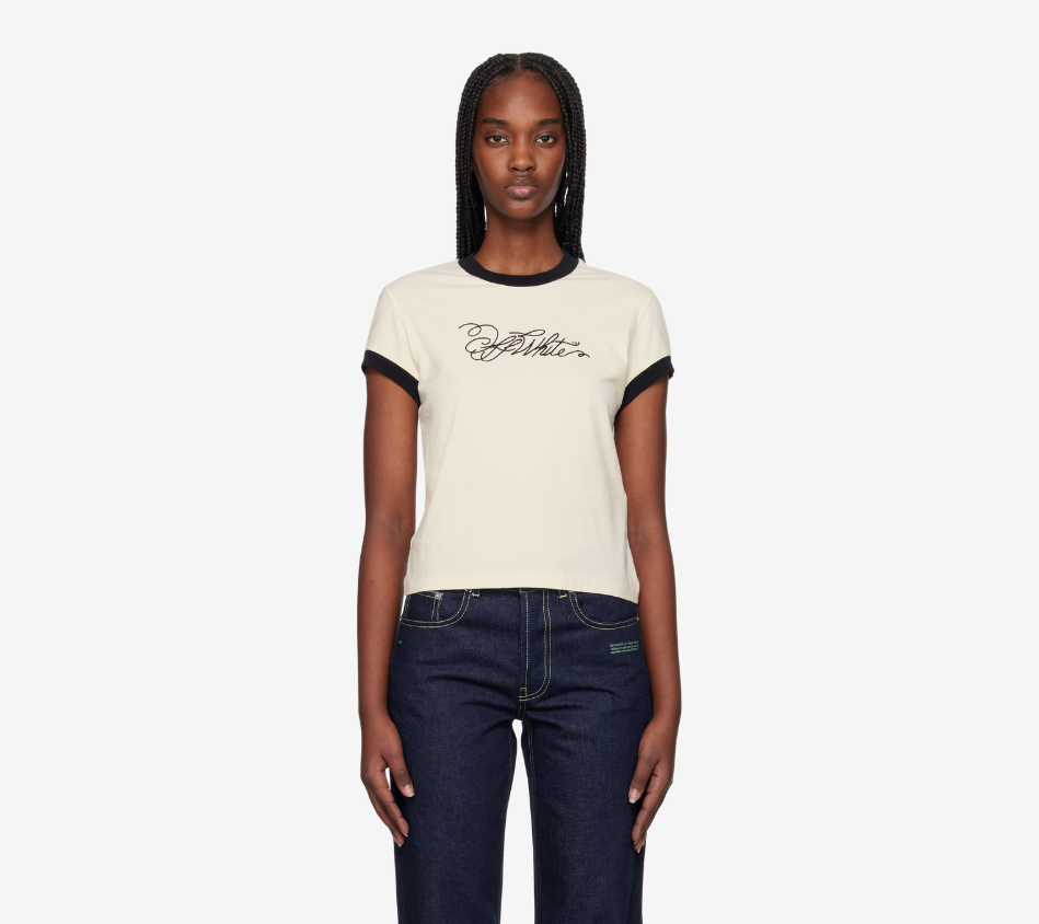 OWH-OFF WHITE SCRIPT FITTED TEE