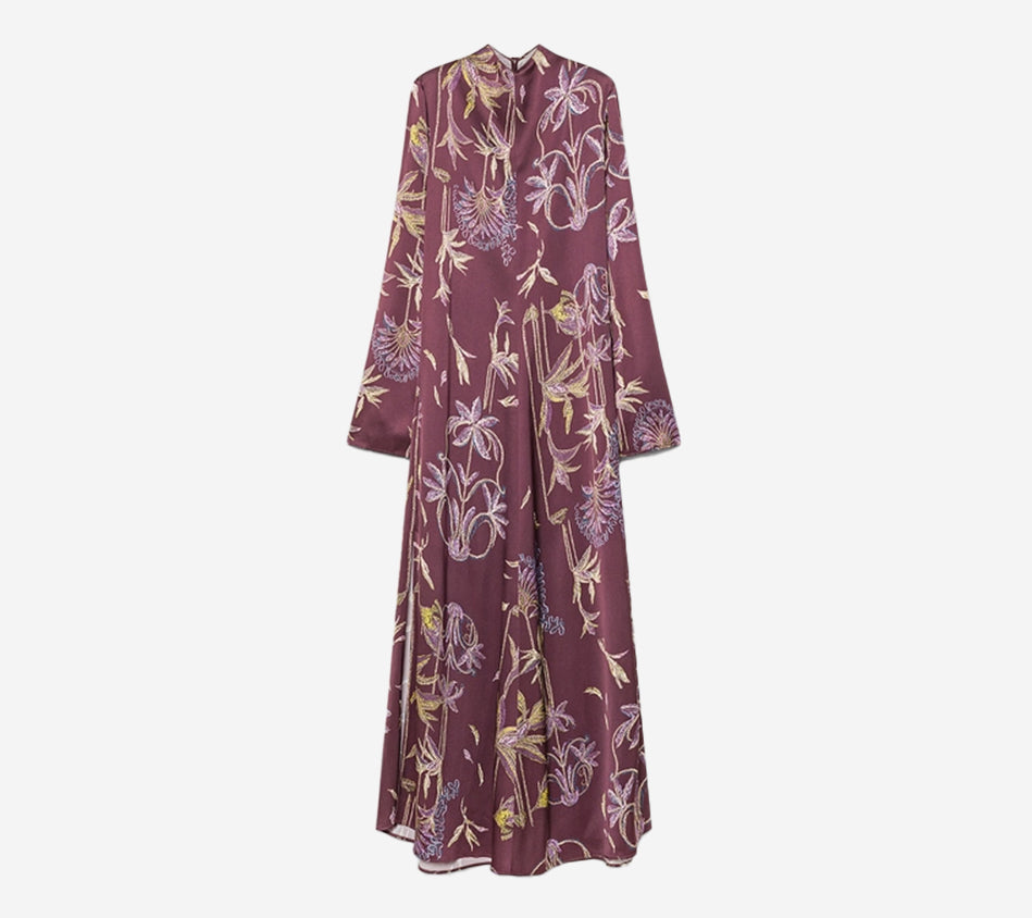 FOT-"SOGNI" PRINT ENVERS SATIN LONG SLEEVES DRESS