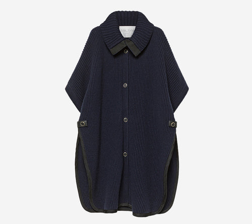 FOT-WOOL CASHMERE HALF CARDIGAN STITCH PONCHO