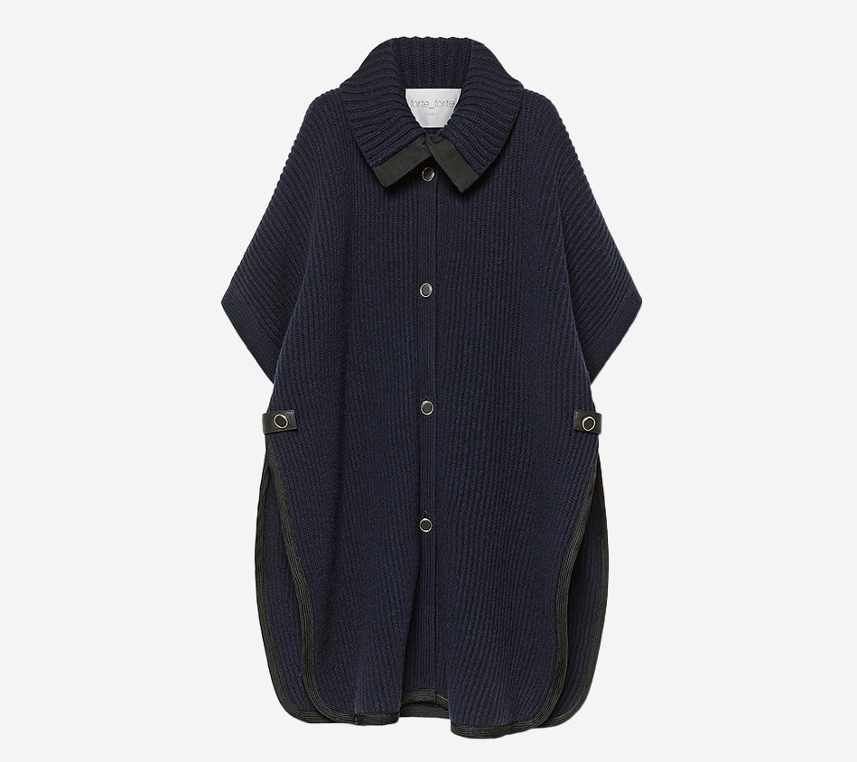 FOT-WOOL CASHMERE HALF CARDIGAN STITCH PONCHO
