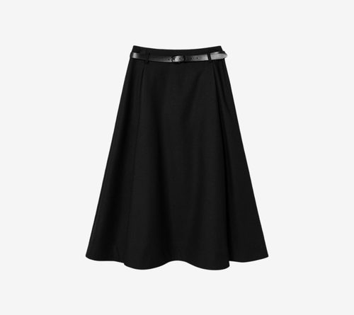 JUN-BELTED FLARE WOOL SKIRT