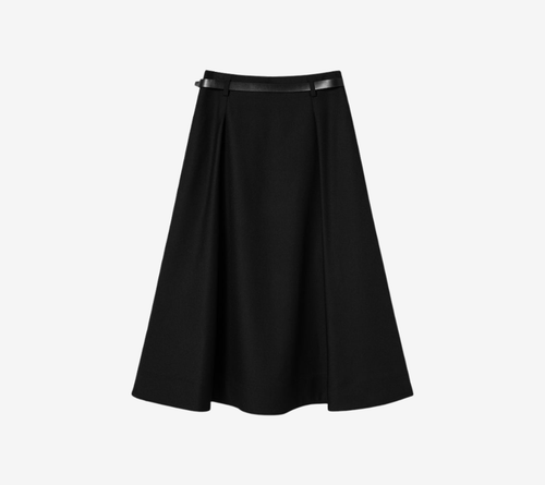 JUN-BELTED FLARE WOOL SKIRT