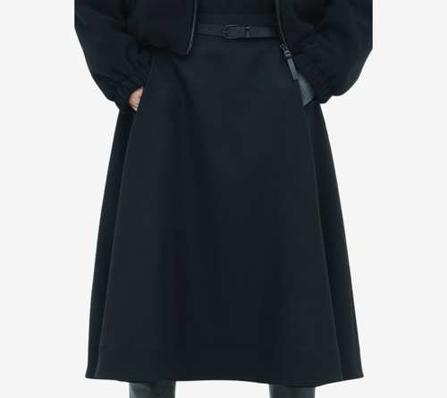 JUN-BELTED FLARE WOOL SKIRT