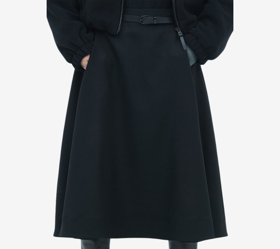 JUN-BELTED FLARE WOOL SKIRT