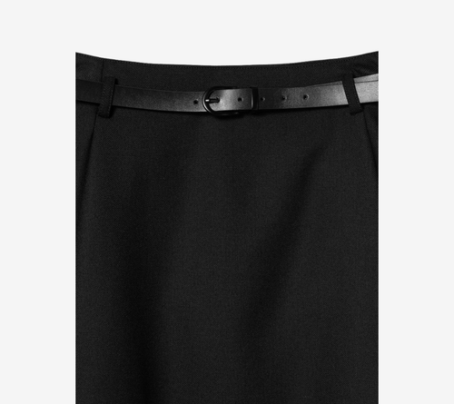 JUN-BELTED FLARE WOOL SKIRT