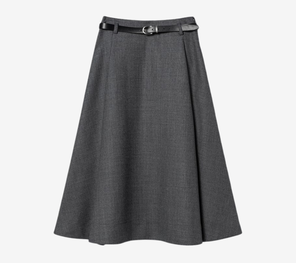 JUN-BELTED FLARE WOOL SKIRT