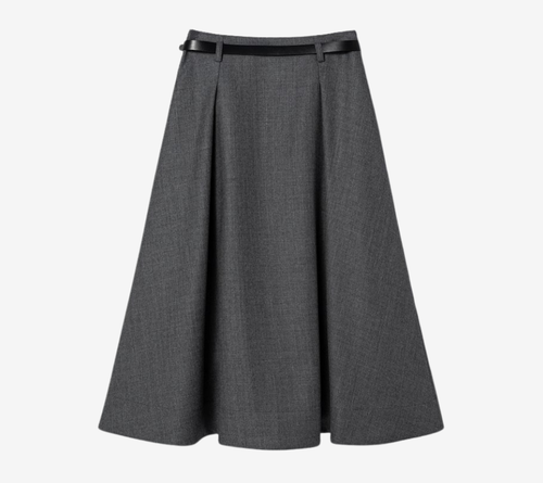 JUN-BELTED FLARE WOOL SKIRT