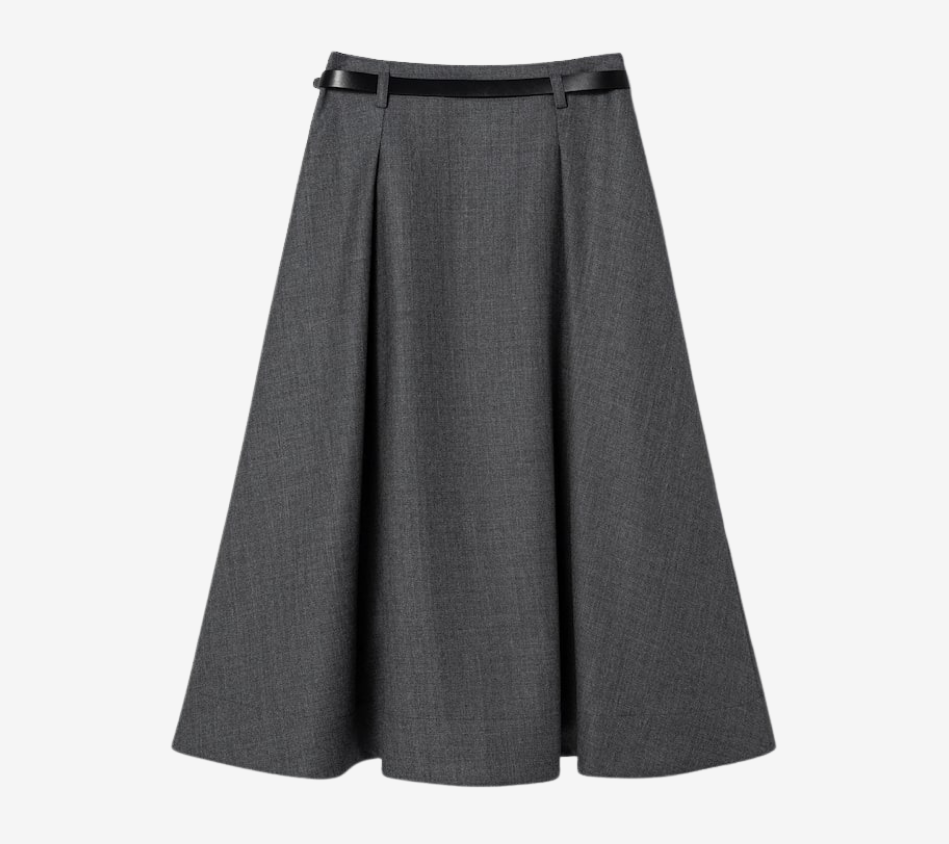 JUN-BELTED FLARE WOOL SKIRT