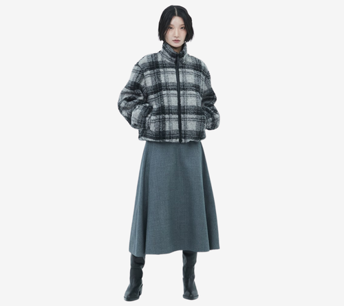 JUN-BELTED FLARE WOOL SKIRT