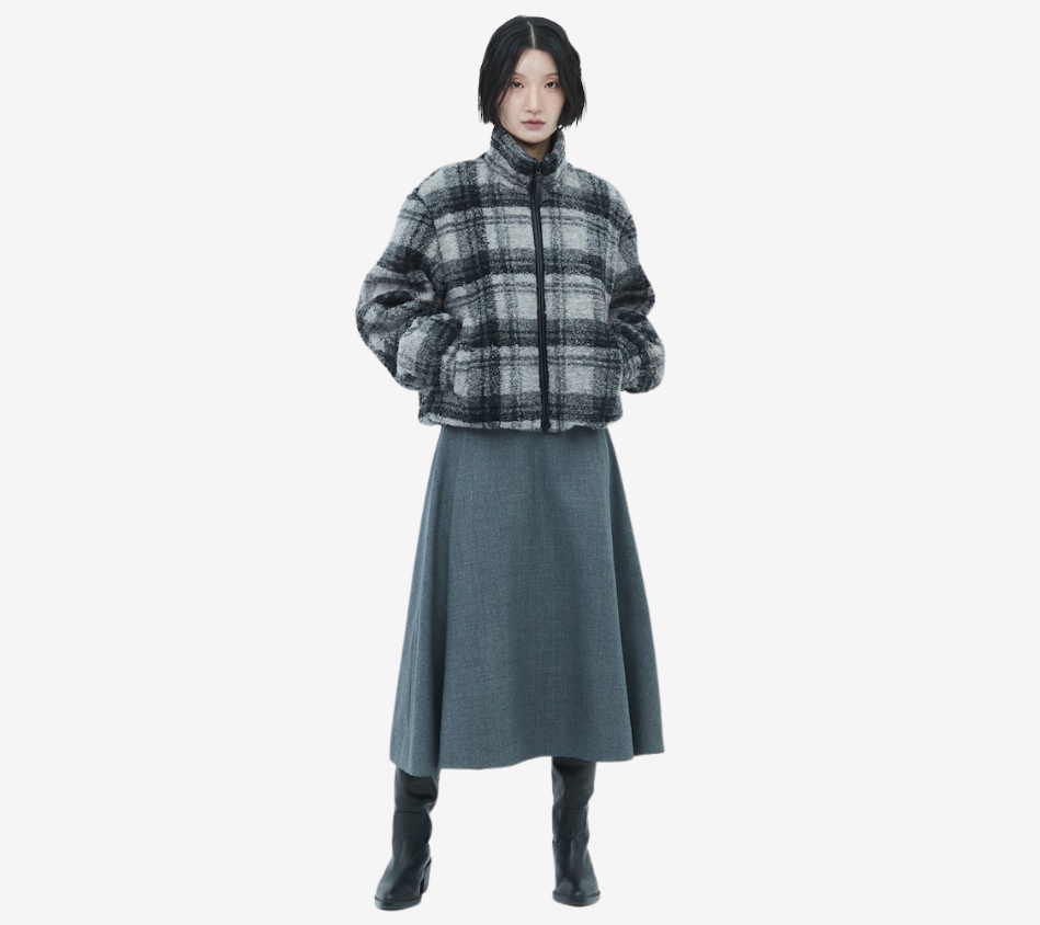 JUN-BELTED FLARE WOOL SKIRT