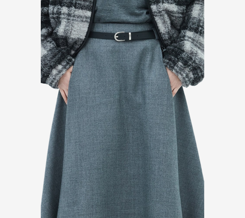JUN-BELTED FLARE WOOL SKIRT