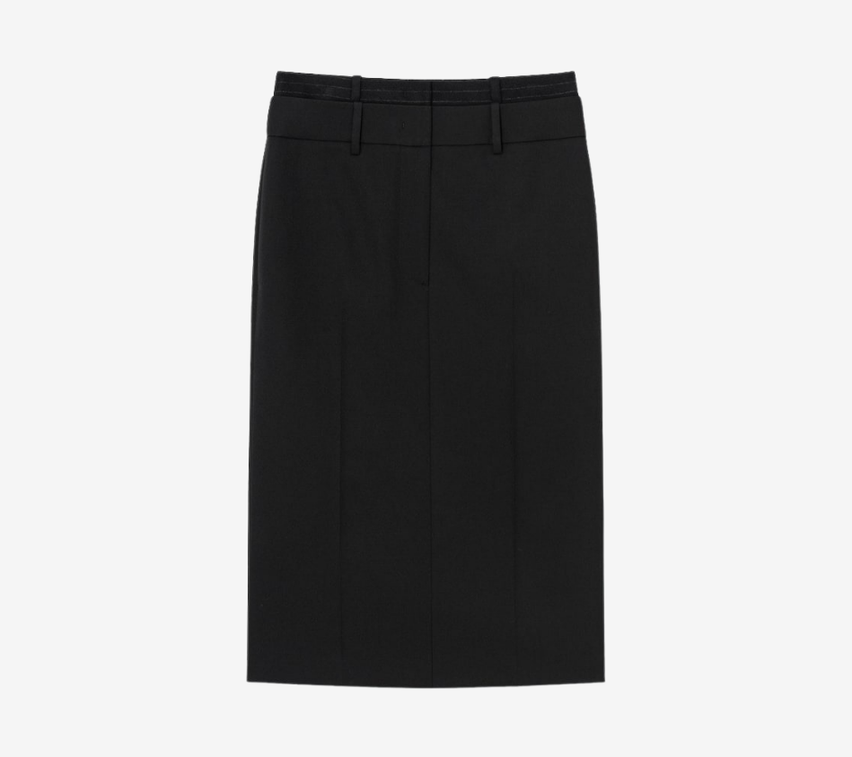 JUN-DOUBLE WAIST MIDI SKIRT