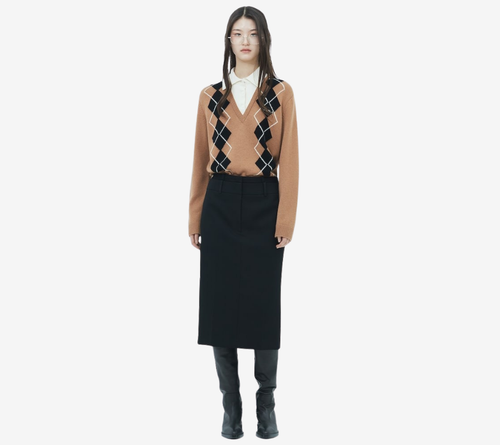JUN-DOUBLE WAIST MIDI SKIRT