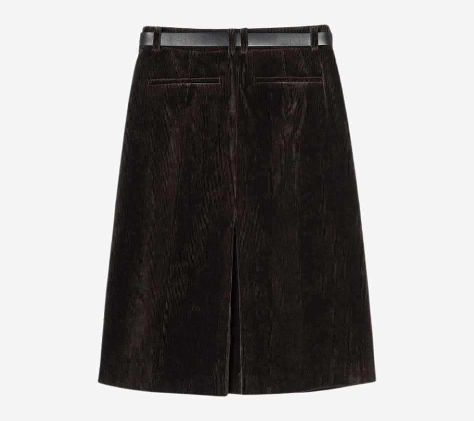 JUN-BELTED CORDUROY SLIT SKIRT