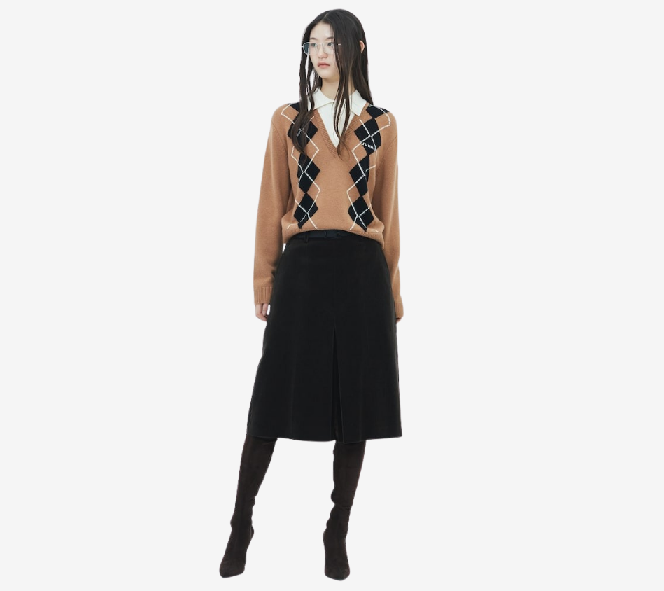 JUN-BELTED CORDUROY SLIT SKIRT