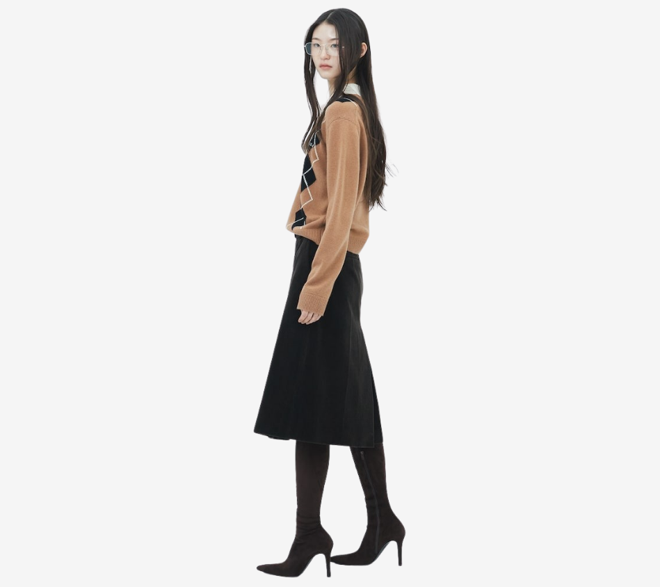 JUN-BELTED CORDUROY SLIT SKIRT