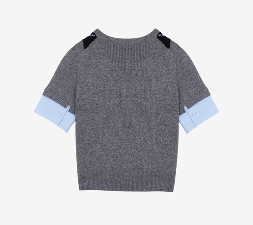 JUN-[ESSENTIAL] WOVEN SLEEVE PATCHED ARGYLE PULLOVER