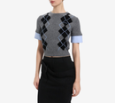 JUN-[ESSENTIAL] WOVEN SLEEVE PATCHED ARGYLE PULLOVER