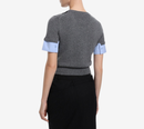 JUN-[ESSENTIAL] WOVEN SLEEVE PATCHED ARGYLE PULLOVER