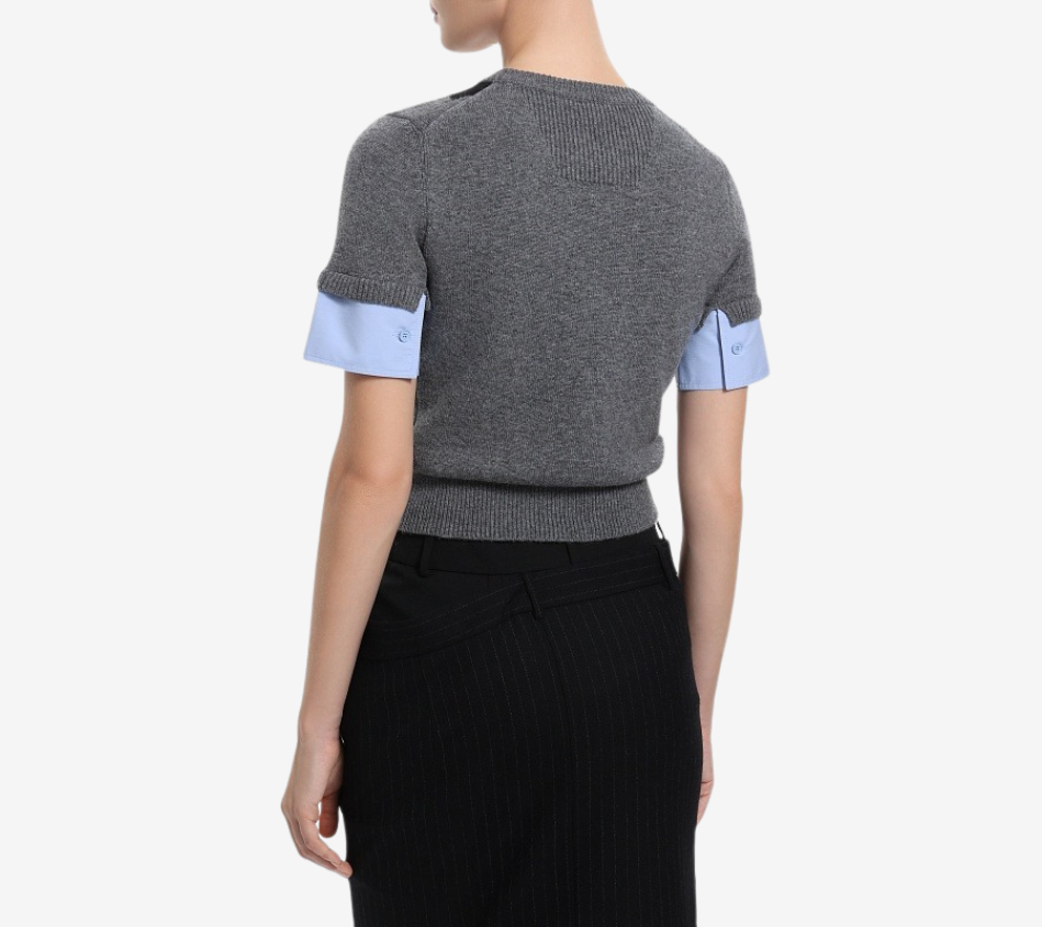 JUN-[ESSENTIAL] WOVEN SLEEVE PATCHED ARGYLE PULLOVER