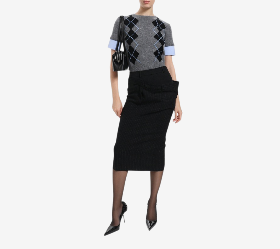 JUN-[ESSENTIAL] WOVEN SLEEVE PATCHED ARGYLE PULLOVER