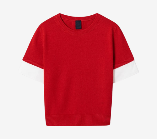JUN-WOVEN SLEEVE PATCHED ROUND PULLOVER