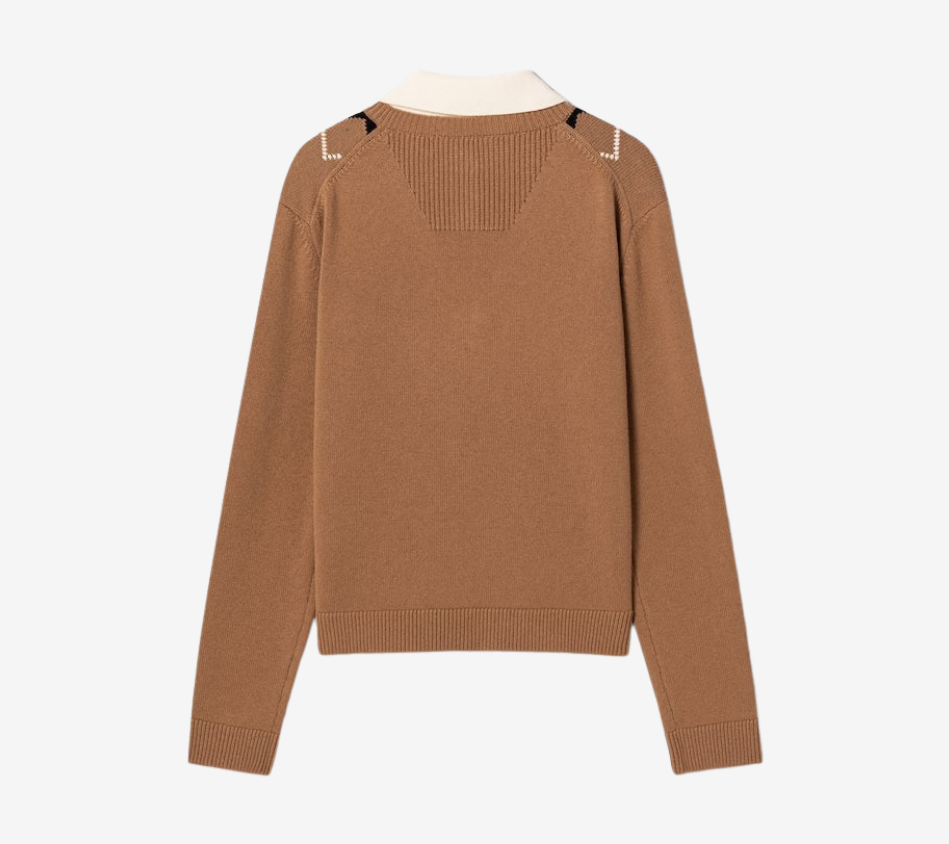 JUN-ARGYLE PULLOVER V-NECK WITH KNIT COLLAR PATCH
