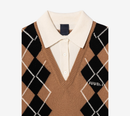 JUN-ARGYLE PULLOVER V-NECK WITH KNIT COLLAR PATCH