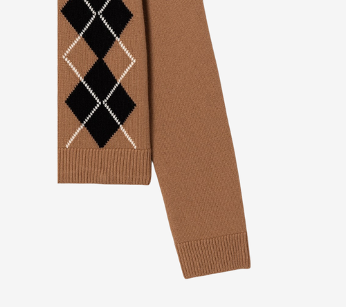 JUN-ARGYLE PULLOVER V-NECK WITH KNIT COLLAR PATCH