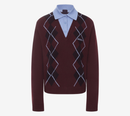 JUN-ARGYLE PULLOVER V-NECK WITH KNIT COLLAR PATCH