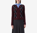 JUN-ARGYLE PULLOVER V-NECK WITH KNIT COLLAR PATCH