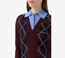 JUN-ARGYLE PULLOVER V-NECK WITH KNIT COLLAR PATCH