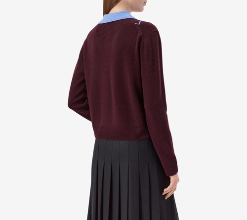 JUN-ARGYLE PULLOVER V-NECK WITH KNIT COLLAR PATCH