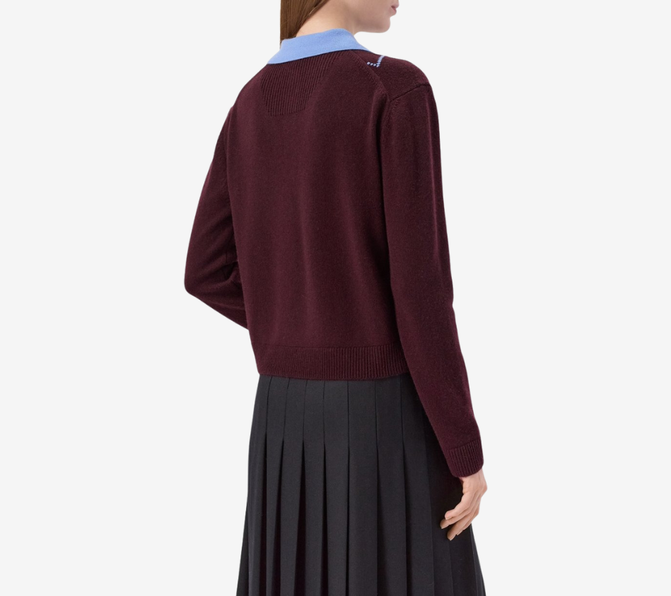 JUN-ARGYLE PULLOVER V-NECK WITH KNIT COLLAR PATCH