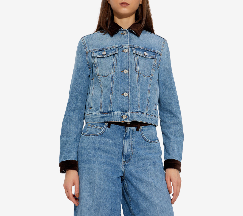 ÁO KHOÁC LỬNG TRUCKER VẢI DENIM BULL RÁCH, PHẦN CỔ VÀ TAY ÁO BẰNG NHUNG