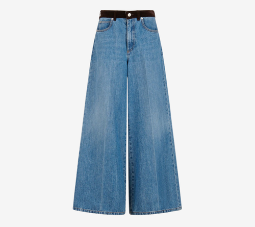 QUẦN JEANS ỐNG RỘNG 5 TÚI VẢI DENIM BULL RỬA MÀU MAR CÓ CẠP BẰNG VẢI NHUNG