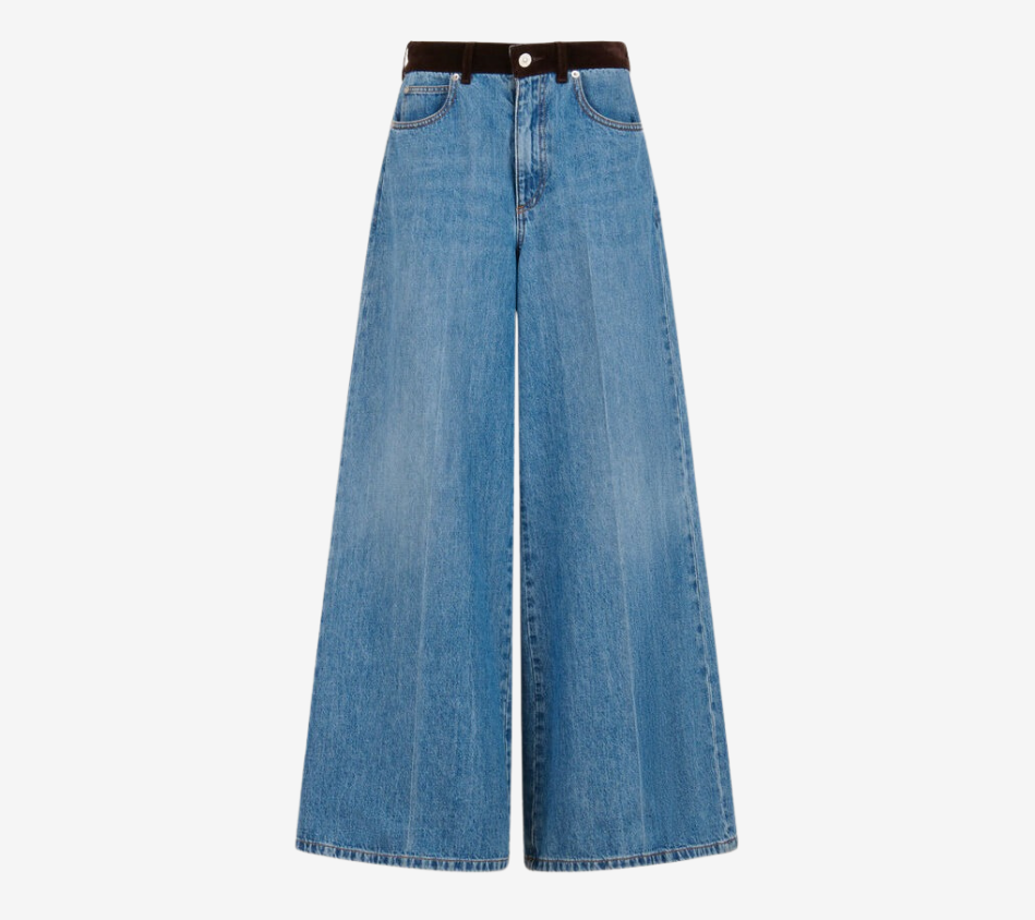 QUẦN JEANS ỐNG RỘNG 5 TÚI VẢI DENIM BULL RỬA MÀU MAR CÓ CẠP BẰNG VẢI NHUNG