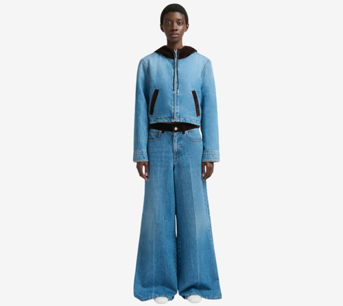 QUẦN JEANS ỐNG RỘNG 5 TÚI VẢI DENIM BULL RỬA MÀU MAR CÓ CẠP BẰNG VẢI NHUNG