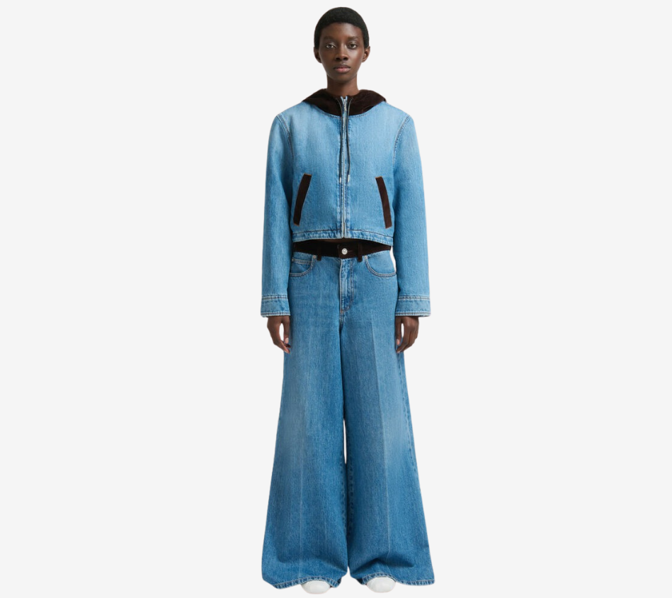QUẦN JEANS ỐNG RỘNG 5 TÚI VẢI DENIM BULL RỬA MÀU MAR CÓ CẠP BẰNG VẢI NHUNG