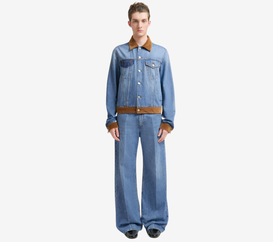 ÁO KHOÁC TRUCKER NAM VẢI DENIM BULL GIẶT PHAI MÀU VỚI CHI TIẾT NHUNG