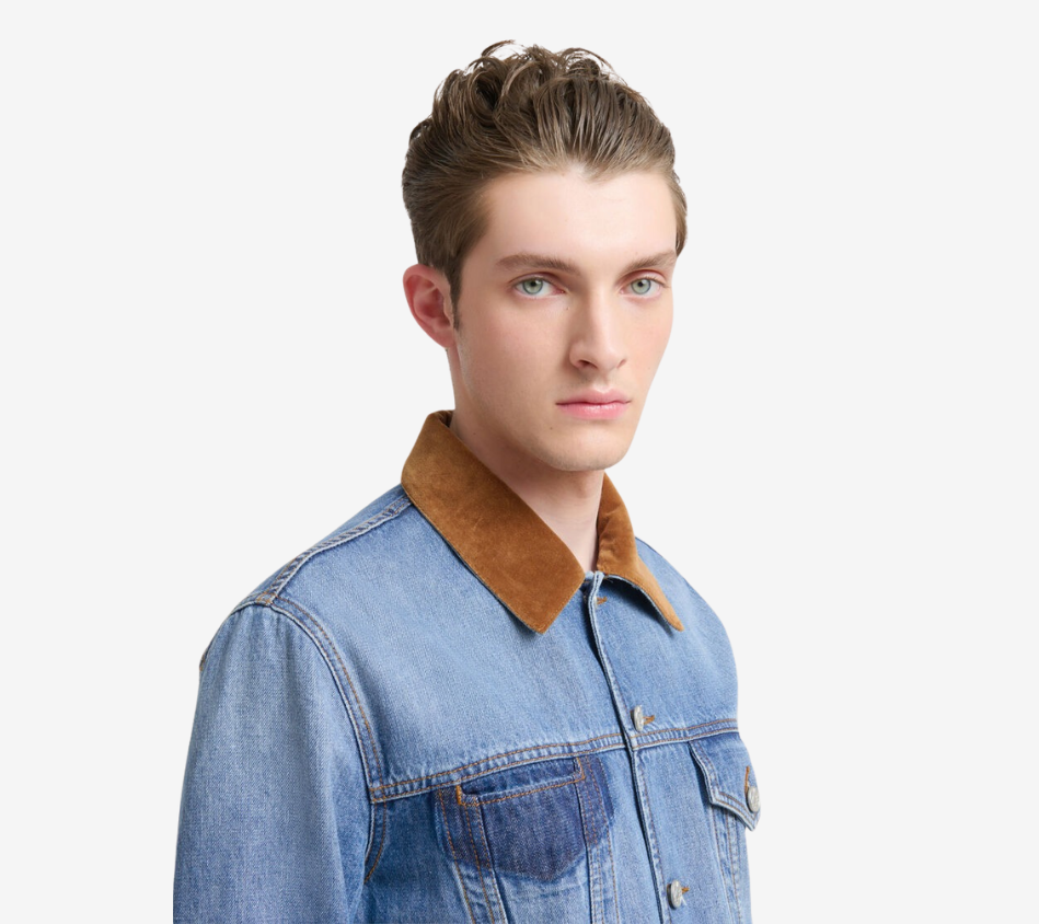 ÁO KHOÁC TRUCKER NAM VẢI DENIM BULL GIẶT PHAI MÀU VỚI CHI TIẾT NHUNG