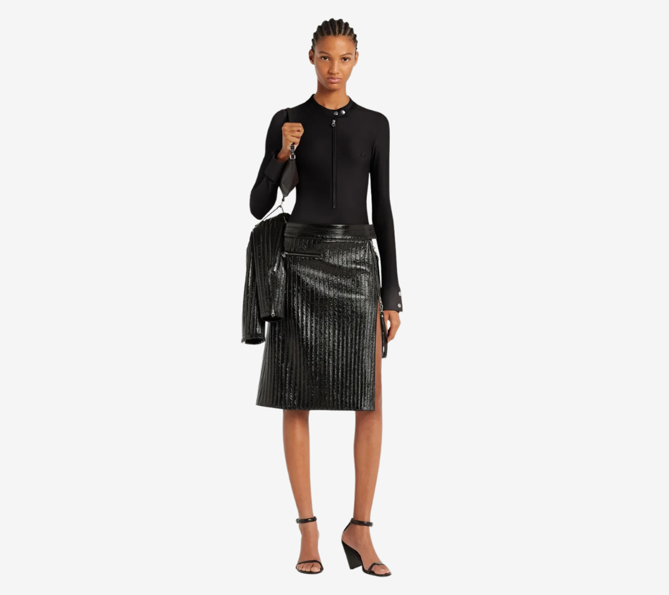COU-BIKER CREPE JERSEY ZIPPED BODYSUIT