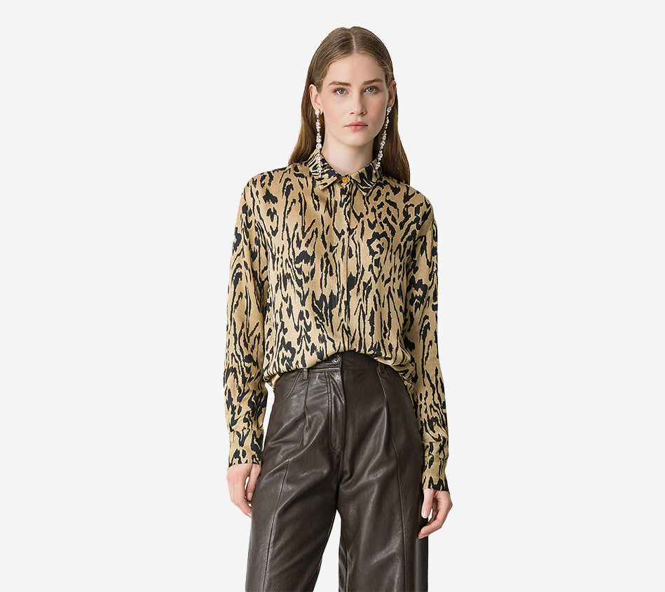 FOT-"MOIREE" PRINT SATIN OVERSIZED SHIRT