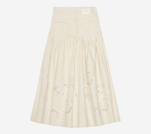 CHÂN VÁY DÀI DENIM GAN-BRODERIE ANGLAISE
