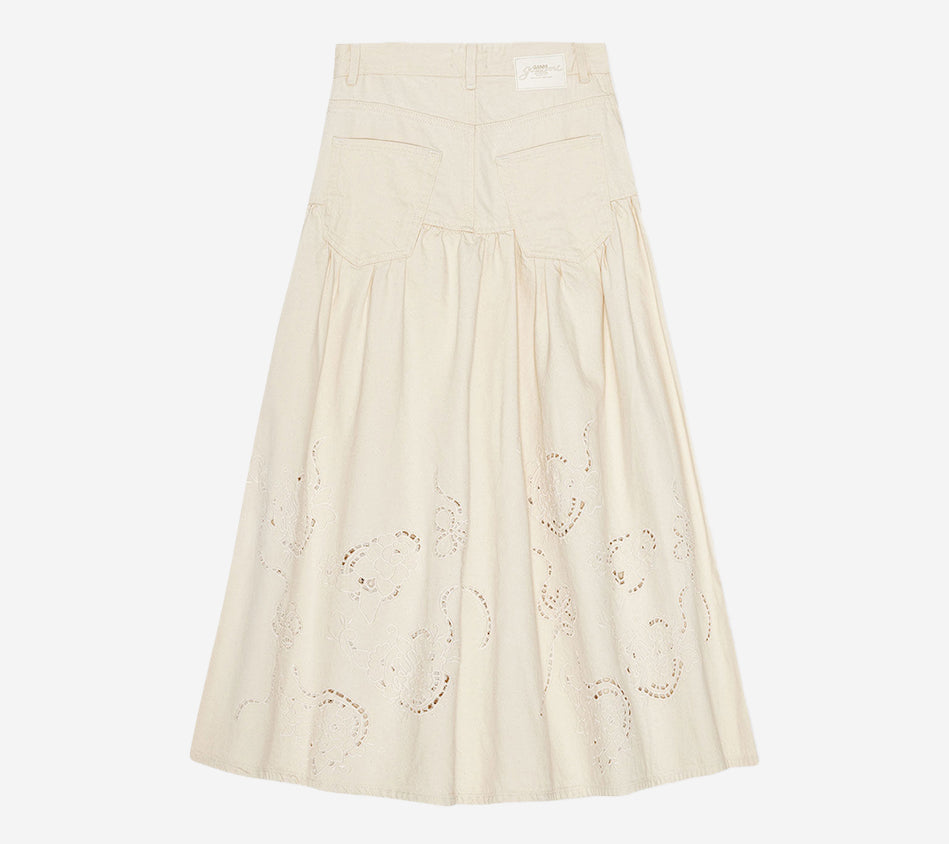 CHÂN VÁY DÀI DENIM GAN-BRODERIE ANGLAISE