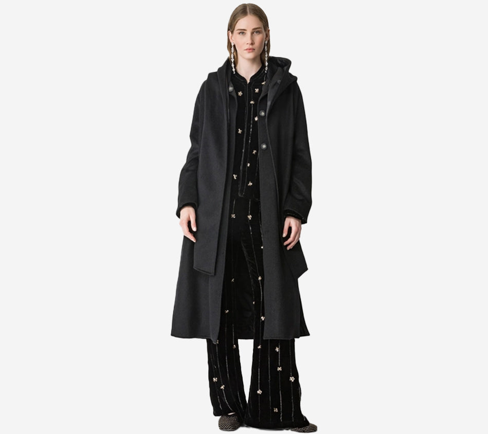 FOT-WOOL MOHAIR CLOTH HOODED ASTRAKHAN EFFECT COAT