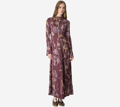 FOT-"SOGNI" PRINT ENVERS SATIN LONG SLEEVES DRESS