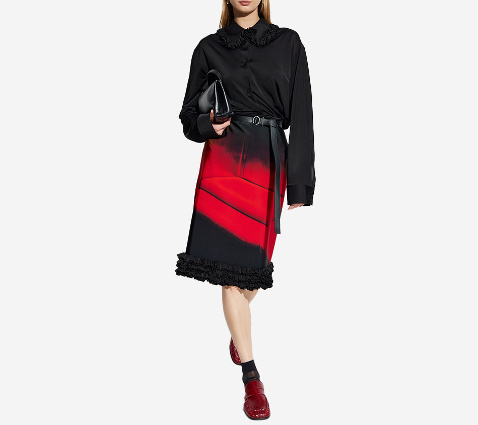JIL-STRAIGHT KNEE LENGTH SKIRT WITH ROUCHES AT BOTTOM